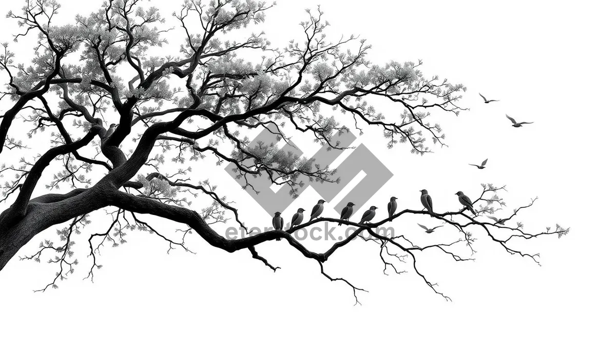 Picture of Silhouette of oak tree branches against sky.