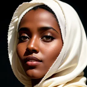 Pretty lady in white bonnet with captivating smile