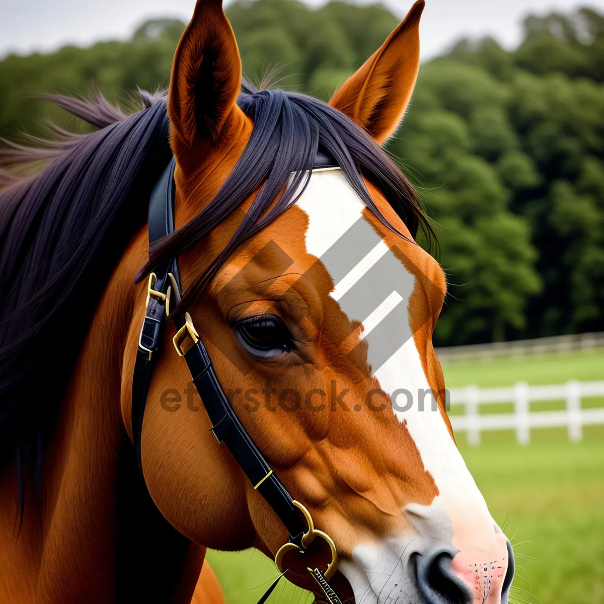 Picture of Thoroughbred Stallion with Brown Mane in Pasture