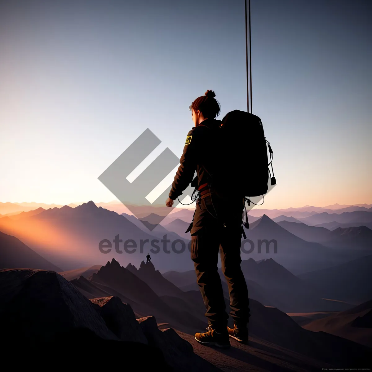 Picture of Adventurous Hiker Conquering Majestic Mountain Summit