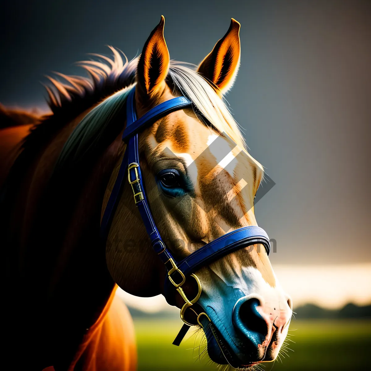 Picture of Beautiful Brown Thoroughbred Stallion in Meadow