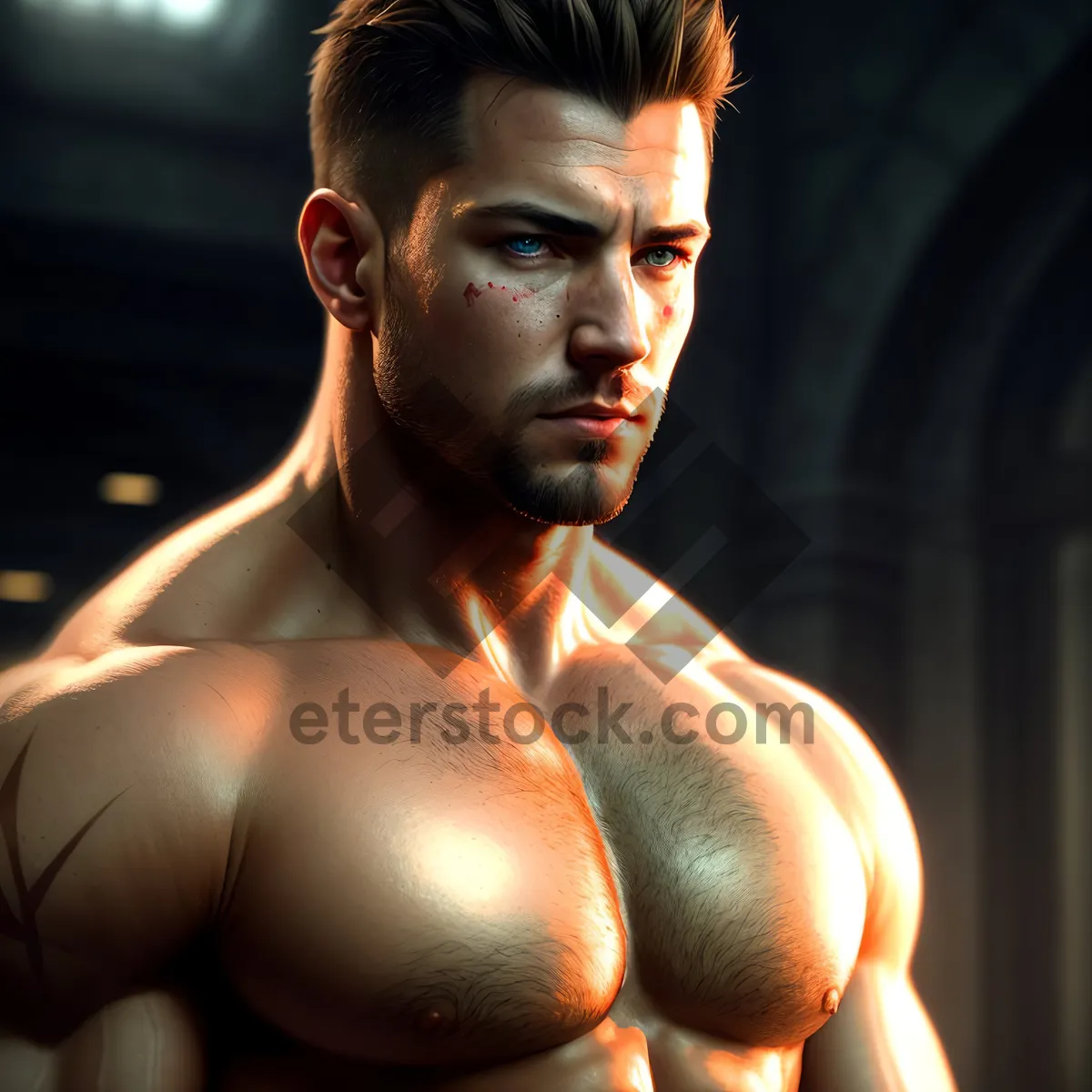 Picture of Powerful and Sexy Wrestler: Muscular Male Model Posing