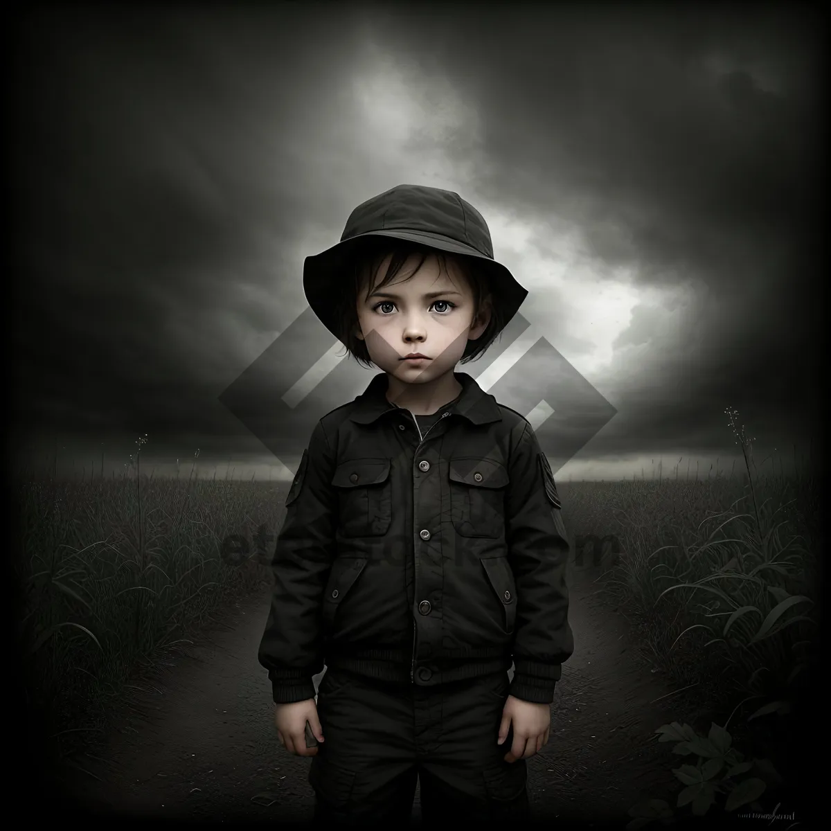 Picture of Stylish young boy wearing a black cowboy hat and suit