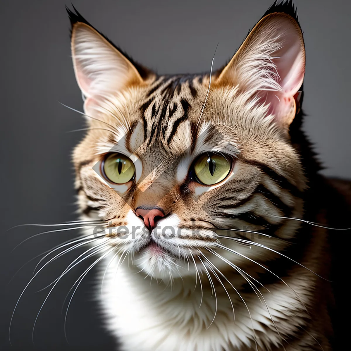 Picture of Adorable Domestic Tabby Cat with Curious Eyes