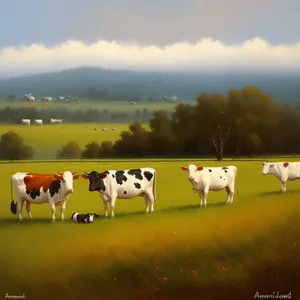 Serene Countryside Meadow - Grazing Cows on Farmland