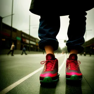 Man wearing protective knee pads for skateboarding.