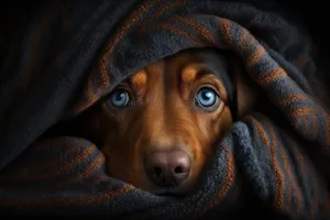 Cute black puppy with bath towel