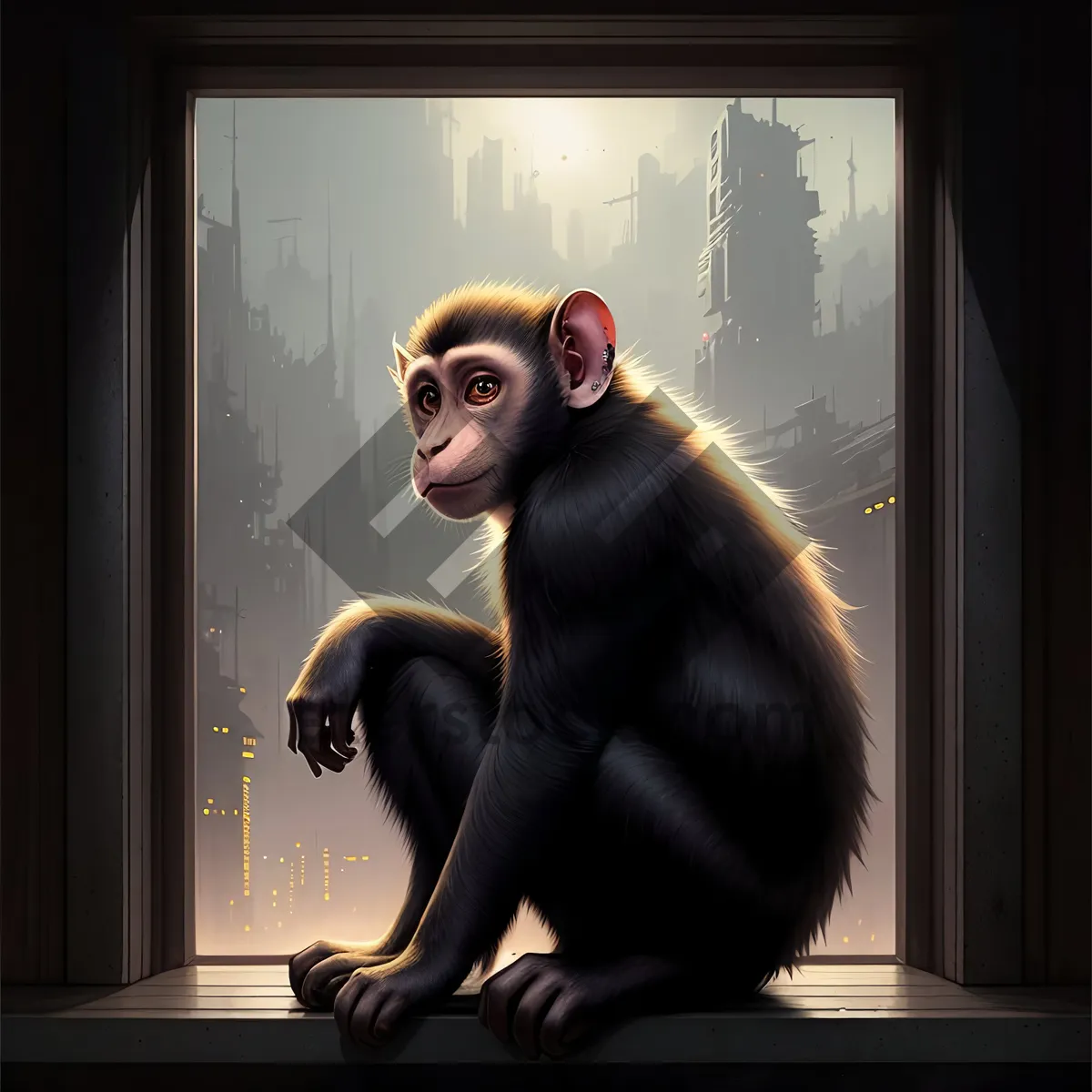 Picture of Wild Primate Ape Using Elevator