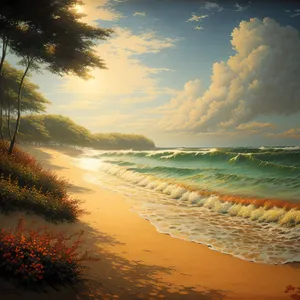 Golden Horizon over Tropical Beach