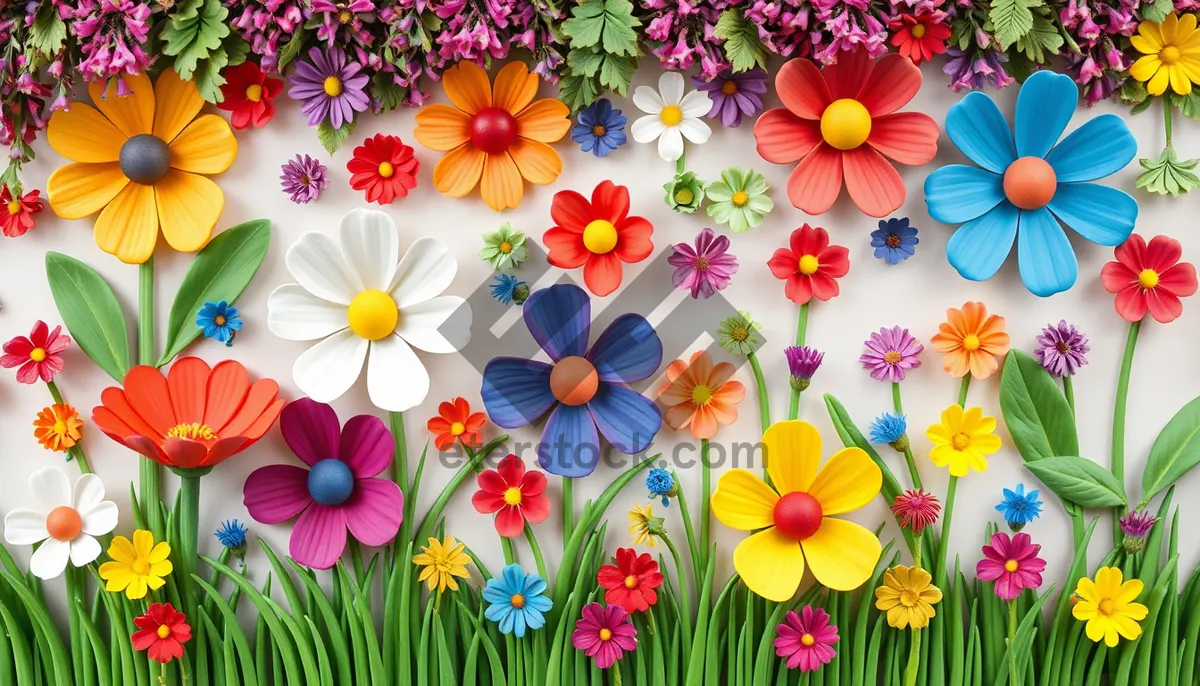 Picture of Floral garden with colorful blossoms and vibrant leaves.