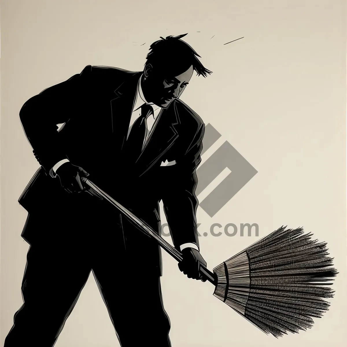 Picture of Man Raking - Silhouette of a Male Cleaner in Sports Gear with Rake Tool