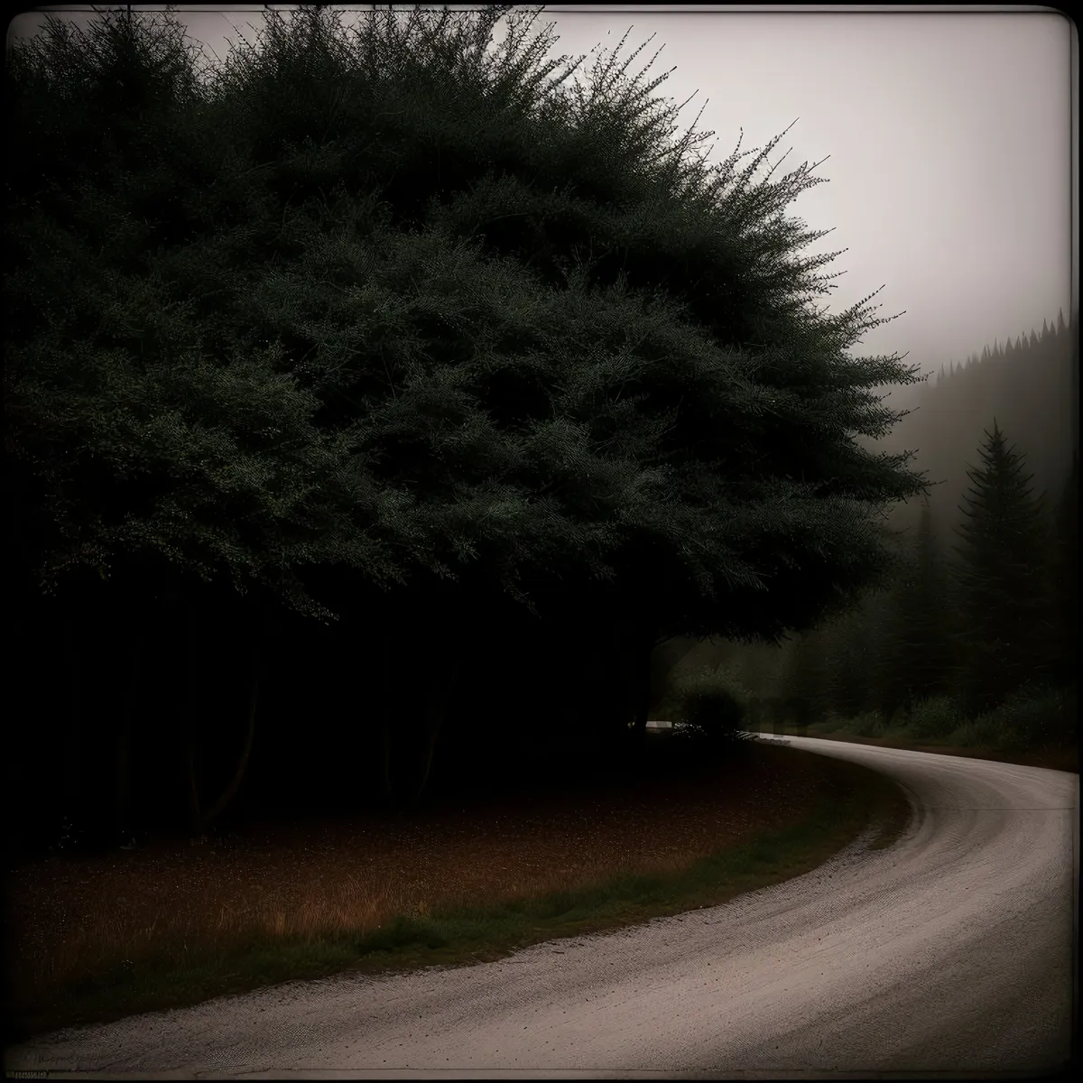 Picture of Reflective Skyline: Roadside Landscape with Mirror.