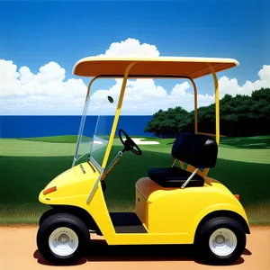 Golf Cart on Green Grass, Outdoor Sports Equipment