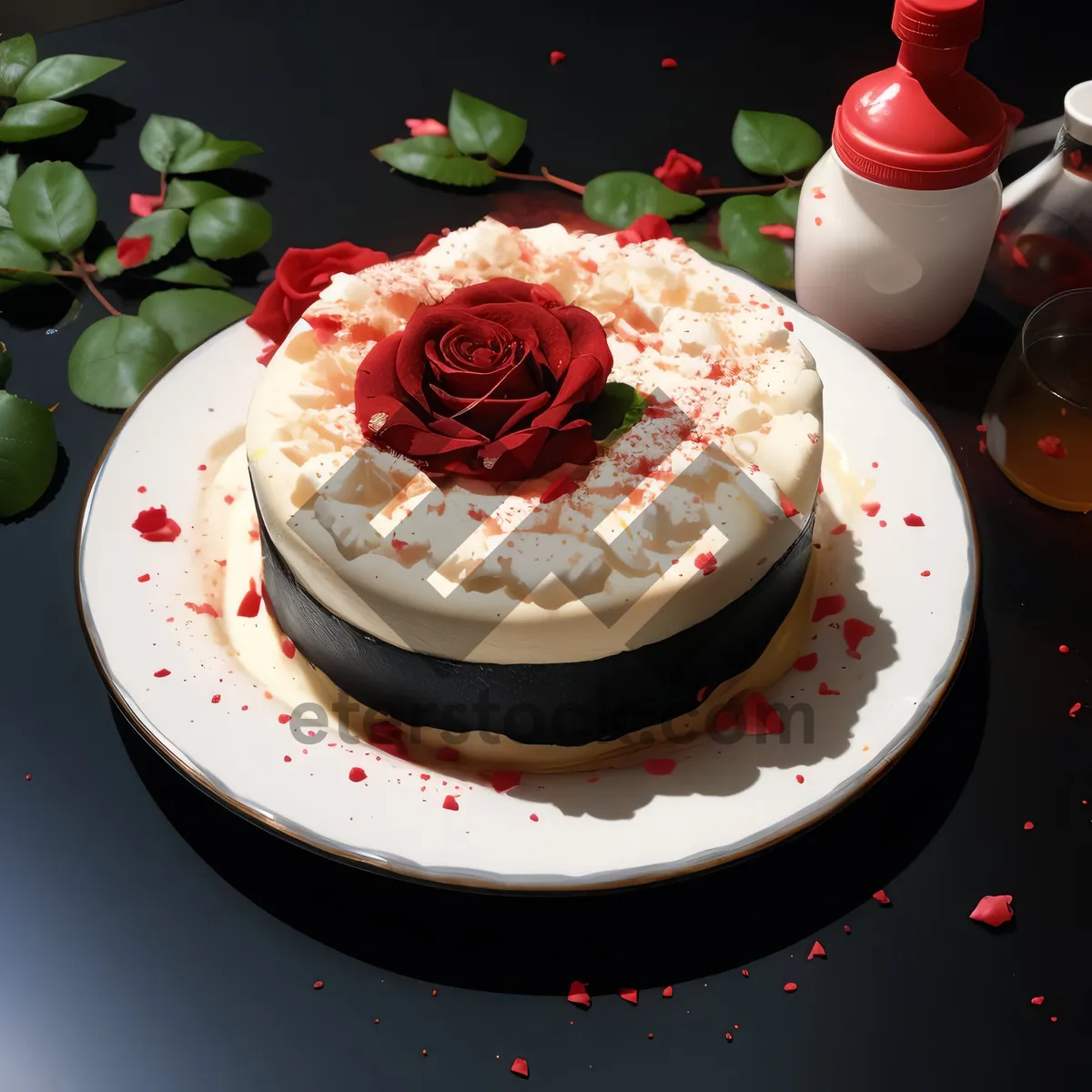 Picture of Delicious gourmet dessert cake on restaurant table