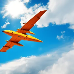 Jet airplane flying in the sky at high speed.