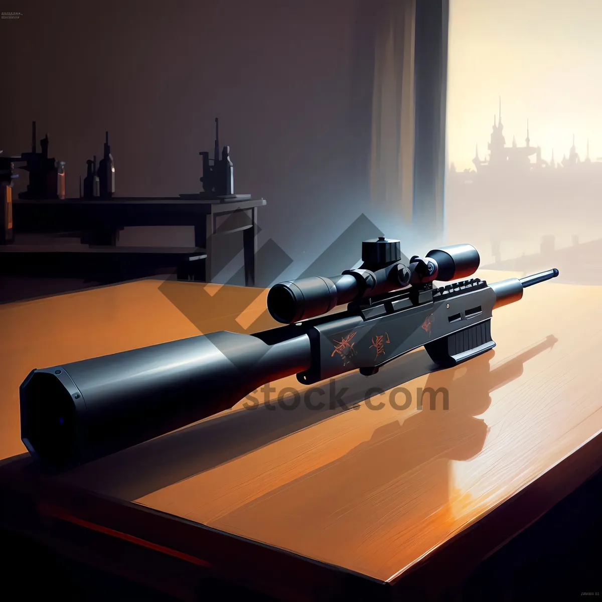 Picture of Modern firearm in a stylish home interior.