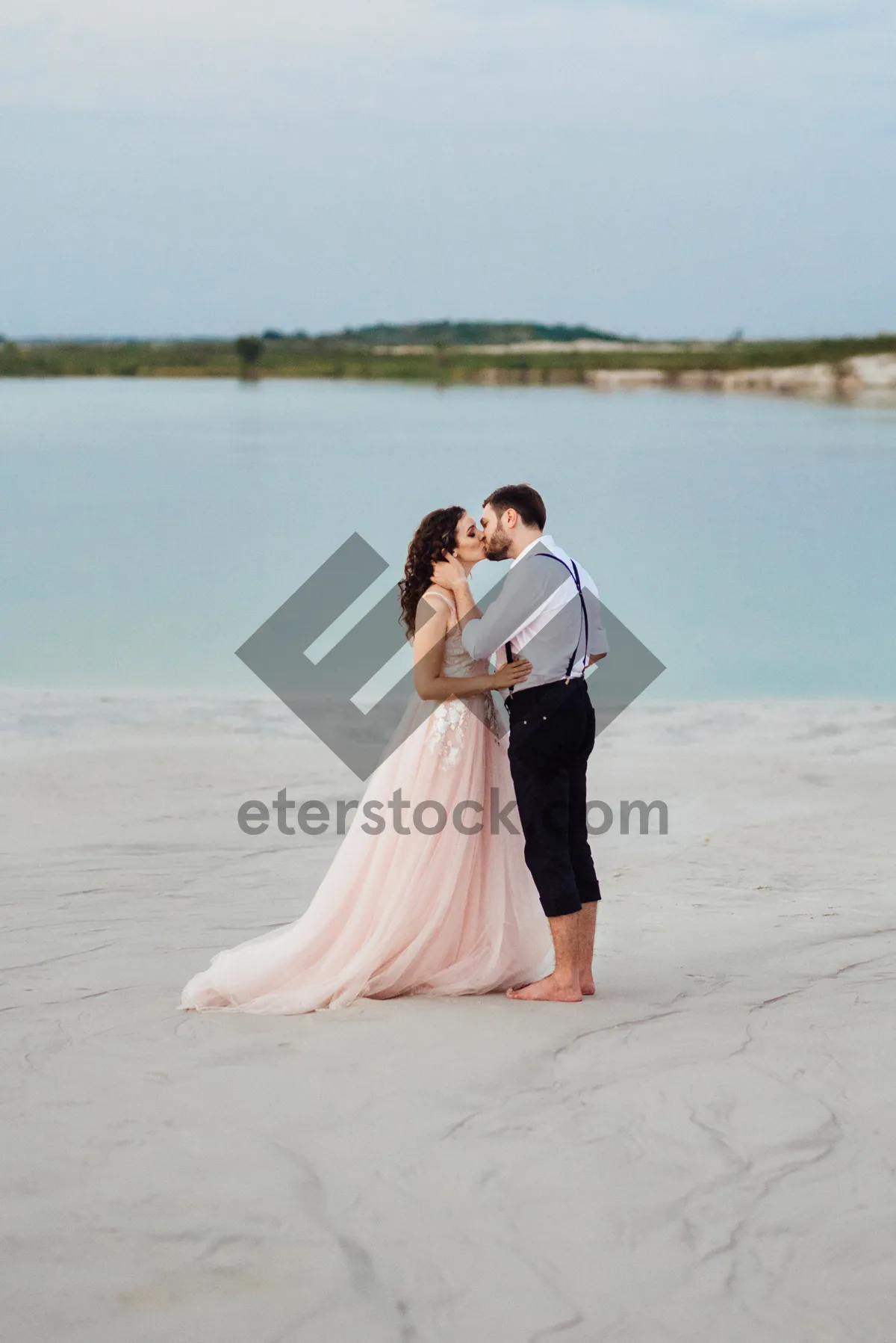 Picture of Happy couple on tropical beach vacation in paradise.