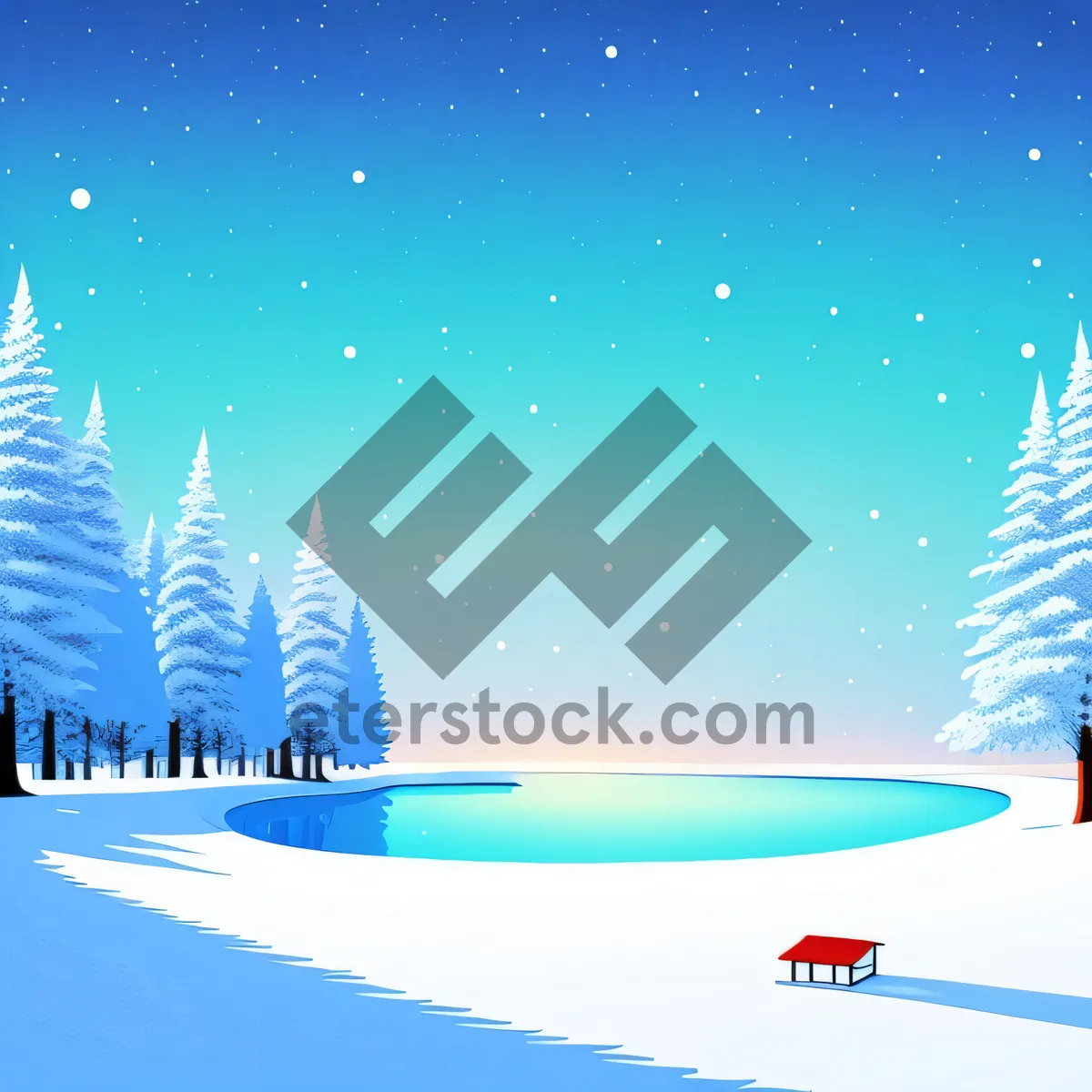 Picture of Winter Wonderland: Festive Fir Tree with Snowflake Stars