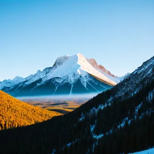 Majestic Snowy Mountain Range in Winter