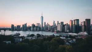 City Skyline with Modern Office Buildings at Sunset