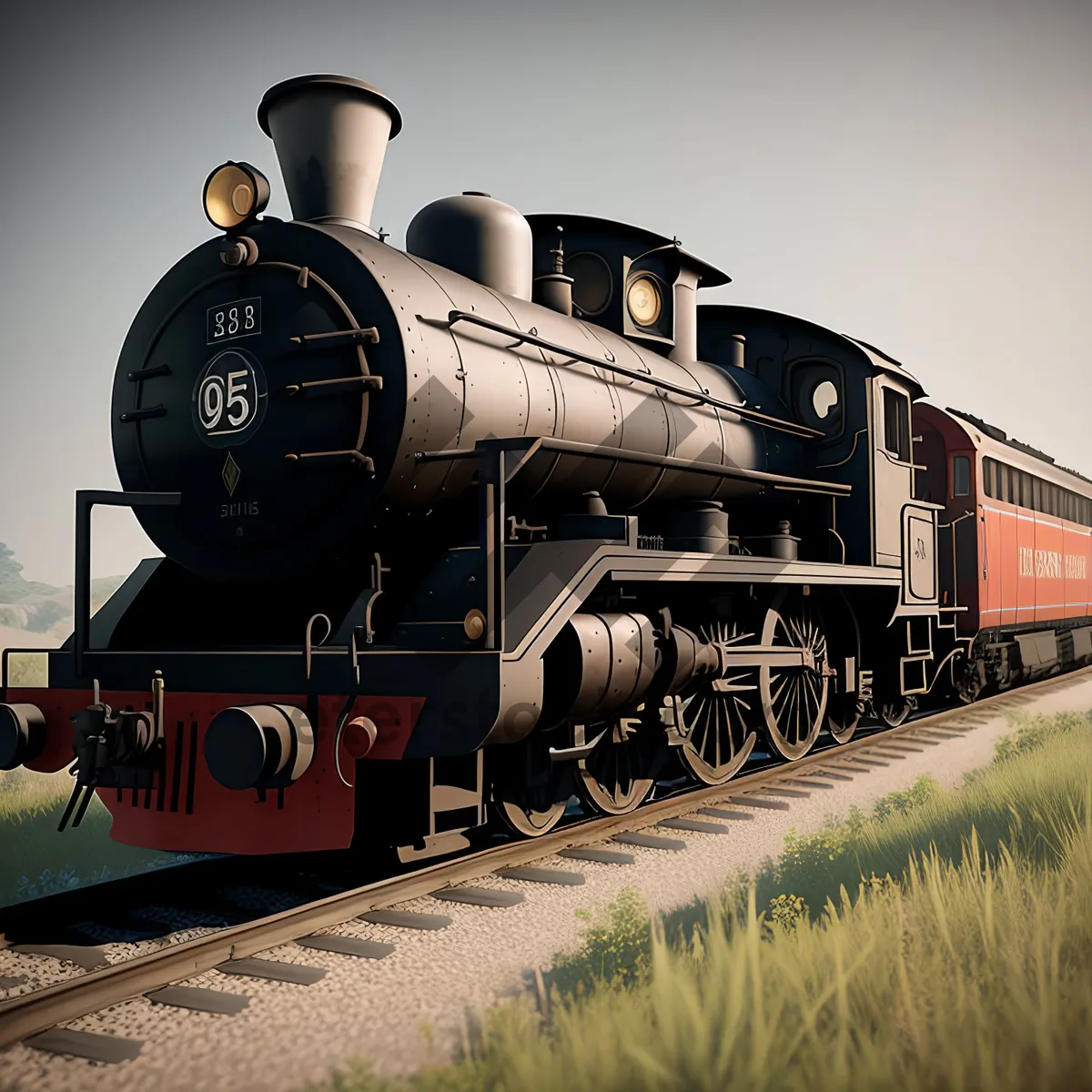 Picture of Vintage Steam Locomotive on Railroad Tracks