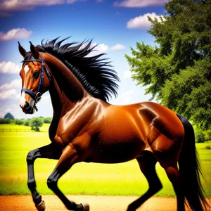 Thoroughbred Stallion Galloping in Meadow