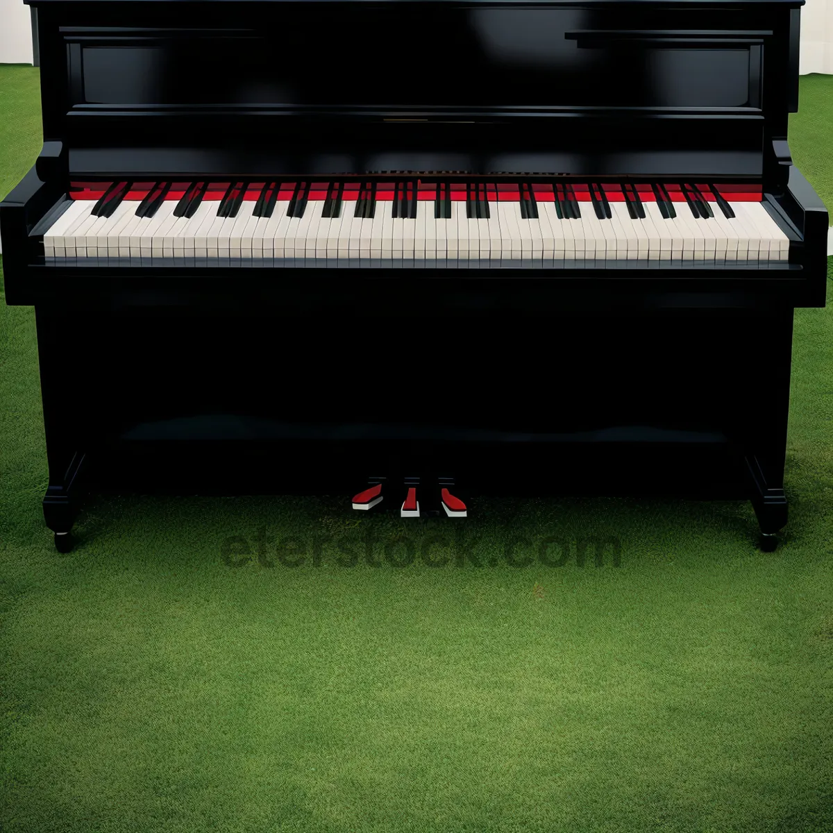 Picture of Black grand piano with music stool in elegant room