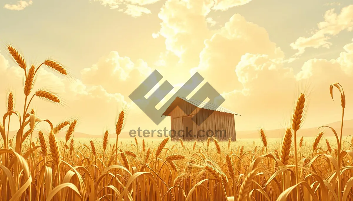 Picture of Sunlit rural wheat field under cloudy sky