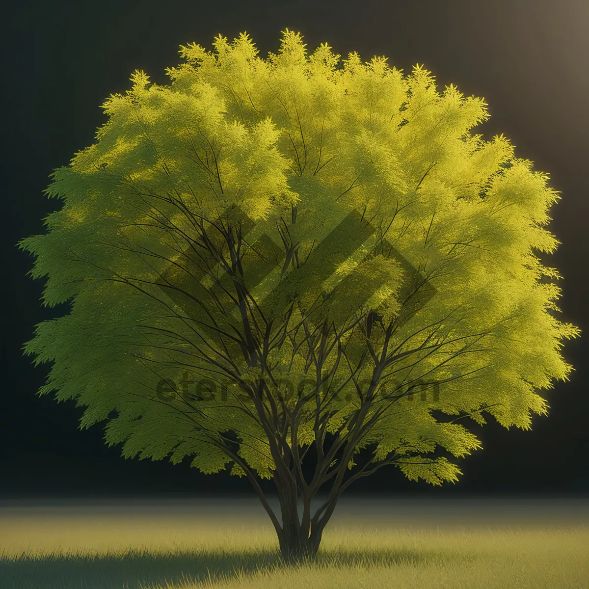 Picture of Golden Acacia: Rustic Autumn Landscape with Trees and Meadow