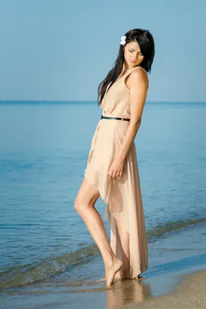 Sun-kissed model in beach swimsuit