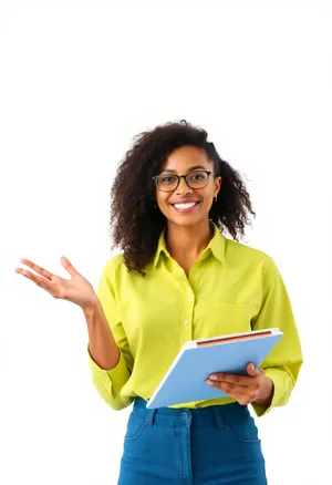 Happy brunette businesswoman working on laptop in office