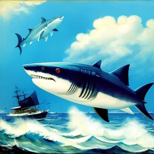 Tropical Underwater Scene with Shark and Tuna.