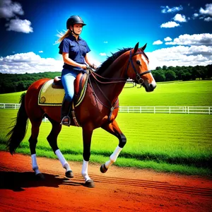 Elegant Stallion Galloping with Polo Mallet