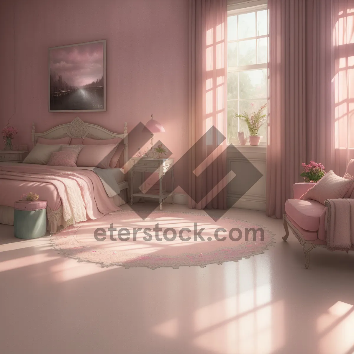 Picture of Modern Bedroom Interior with Stylish Furniture and Cozy Lighting