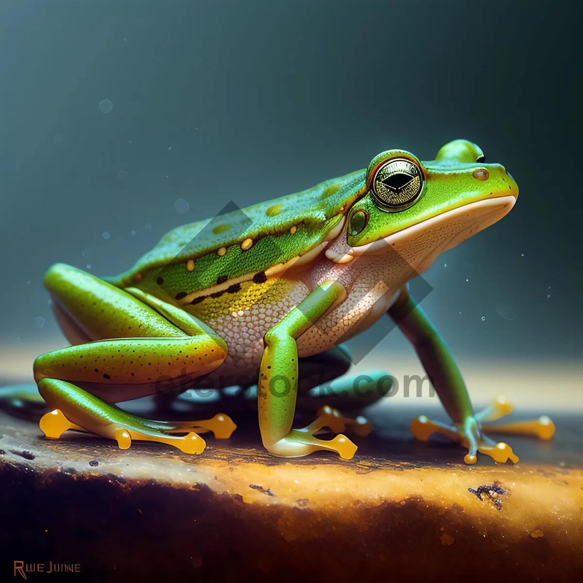 Picture of Vibrant-eyed Tree Frog Peeping from Leaf