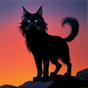 Black Silhouette Kitty in Horse Sunset Sky