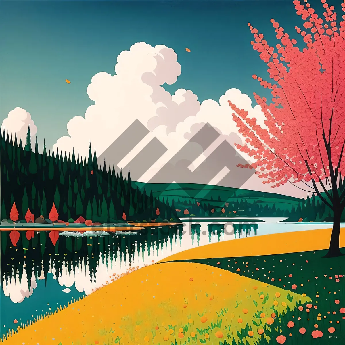 Picture of Winter Wonderland Skyline Silhouette Graphic Wallpaper
