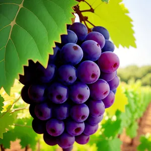 Juicy Grape Cluster on Vine for Fresh, Organic Wine