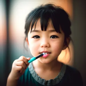 Sensual Beauty: Lipstick-Clad Model with Brush