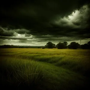 Golden Horizon: Serene Sunset Over Rural Meadow