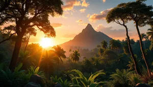 Tropical Sunset Beach Paradise Palm Tree Silhouette