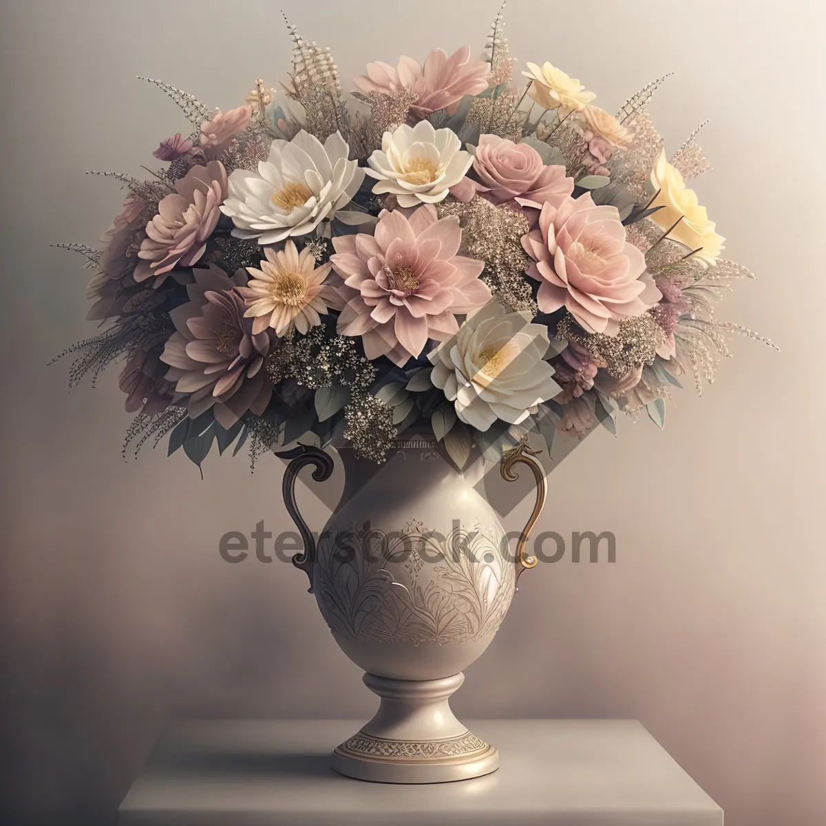 Picture of Floral Bouquet in Pink Vase with Chandelier