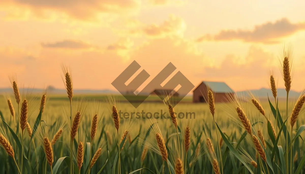 Picture of Sunny Rural Landscape with Wheat Field and Clear Sky