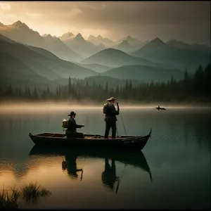 Serene Lake Paradise: Sunset Reflections on Mountains