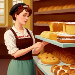 Happy waiter serving breakfast in a bakery.