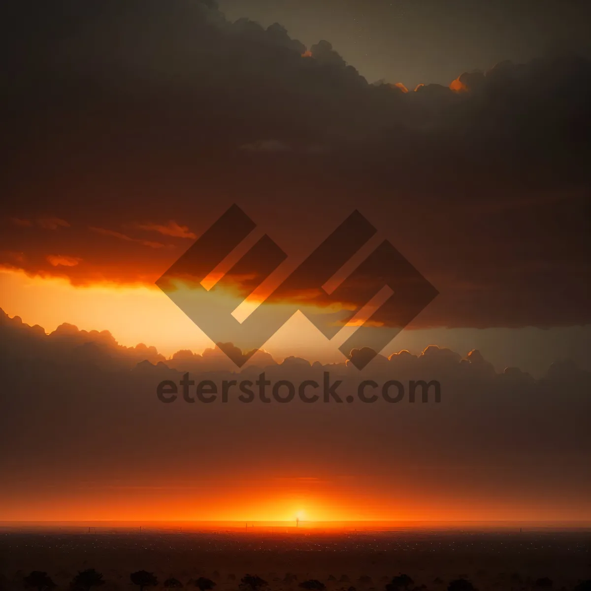 Picture of Vibrant Sunset Sky with Silhouetted Horizon