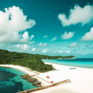 Tropical paradise beach with calm turquoise waves