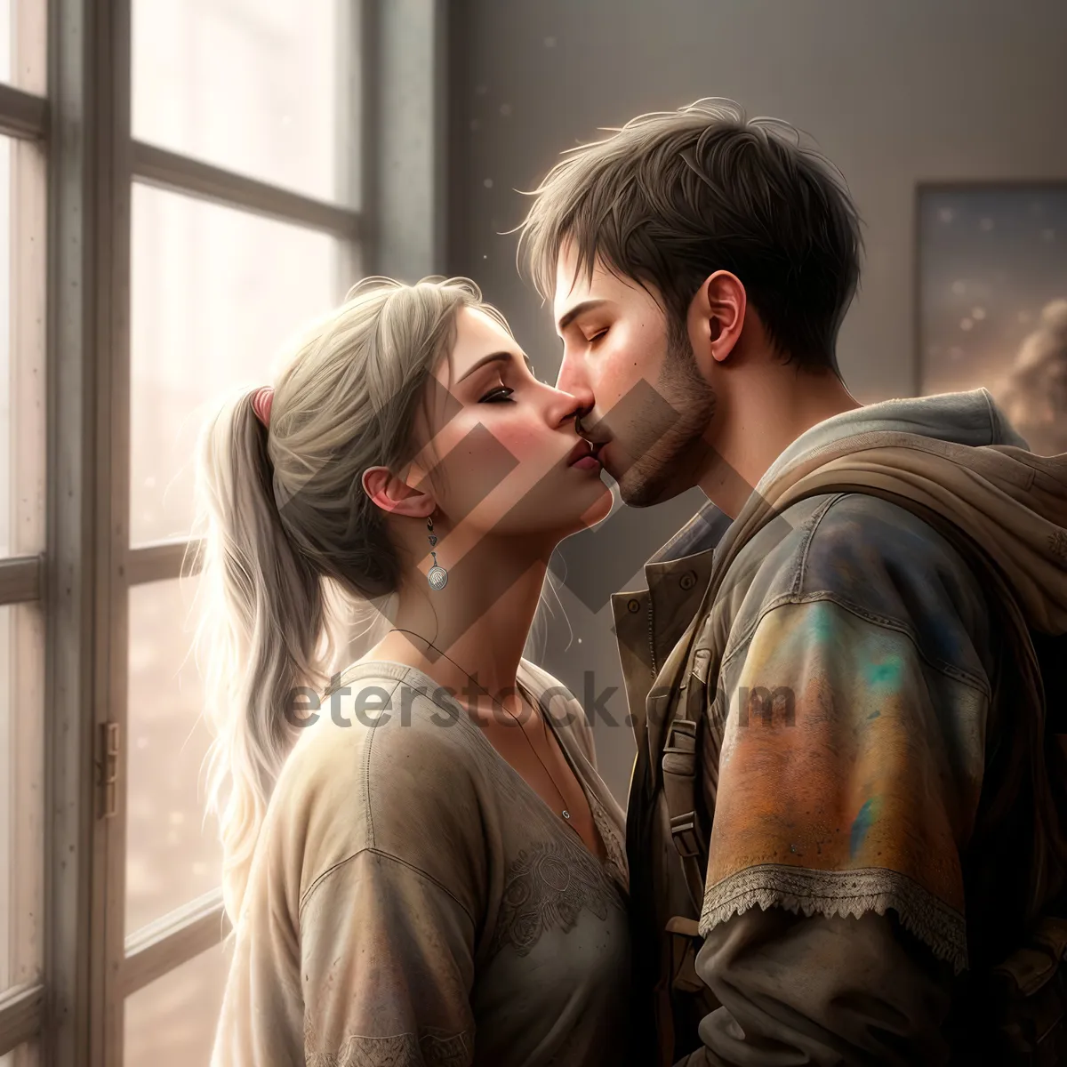 Picture of Happy Couple Embracing in Romantic Fashion Portrait