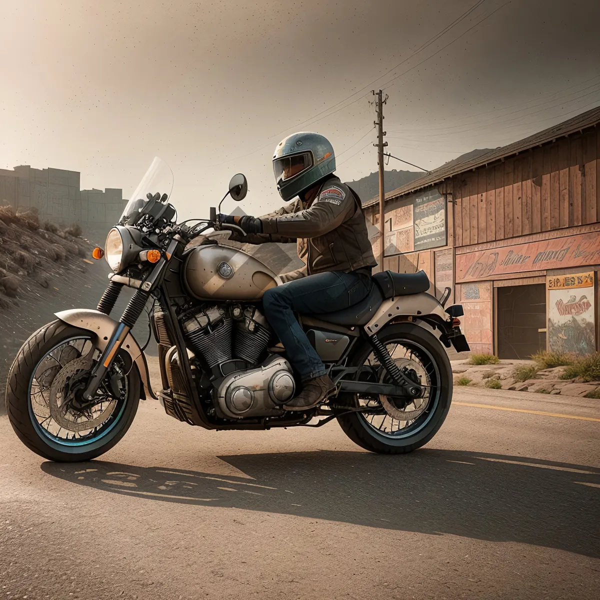 Picture of Speedy Motorbike Rider with Protective Helmet