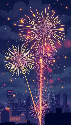 Colorful Firework Display in the Night Sky